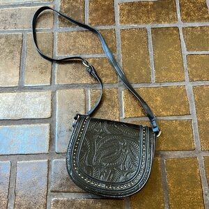 Imoshion Black Embossed Faux Leather Studded Crossbody Saddle Bag